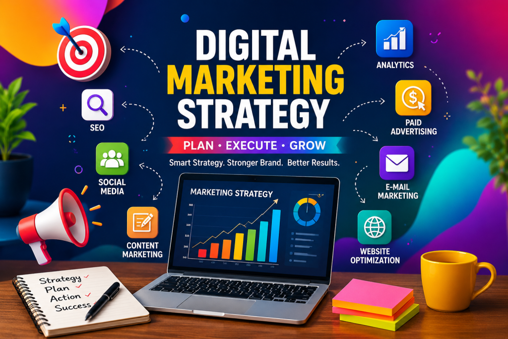 Digital Marketing Strategy in 2026 – SEO, social media marketing, content marketing, PPC advertising, email marketing, website optimization, and business growth analytics.